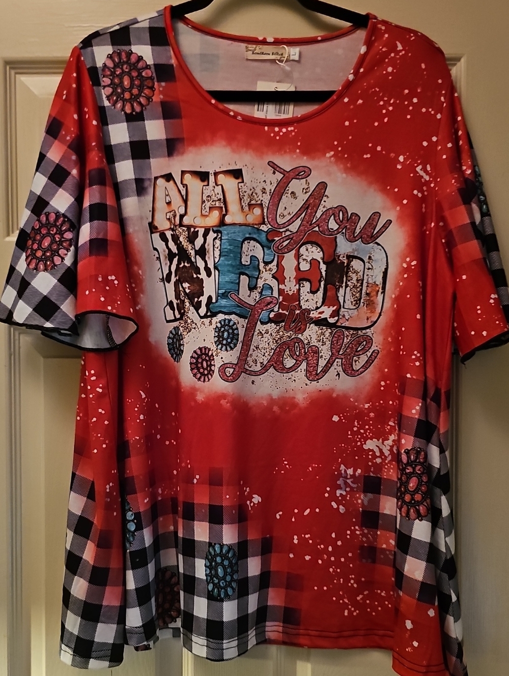 Red Graphic Women's Tee - "All You Need Is Love"